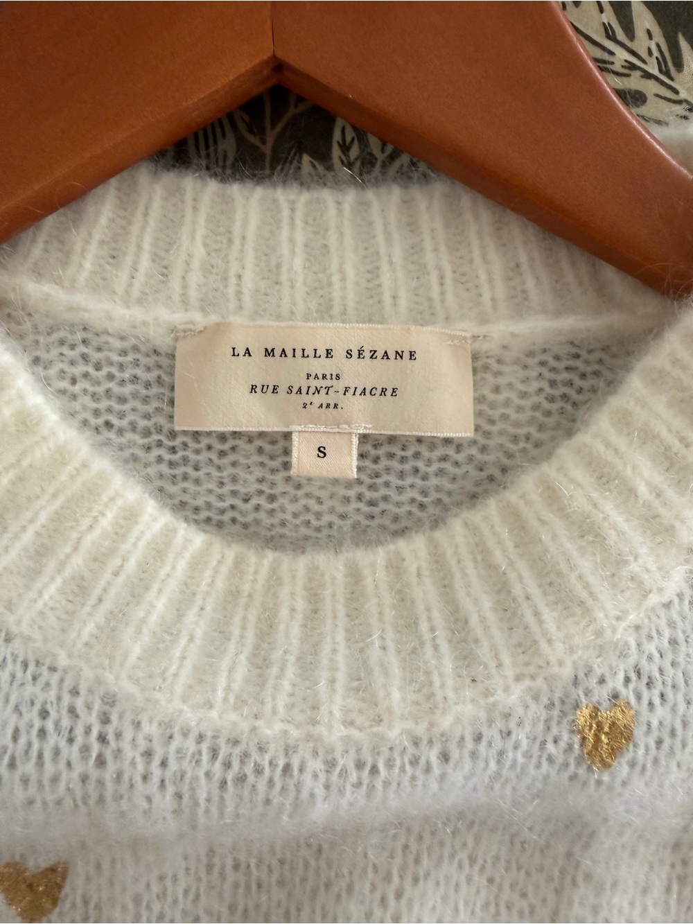 Sezane Cream Sweater with Gold Heart Embellishments - Picture 3 of 3